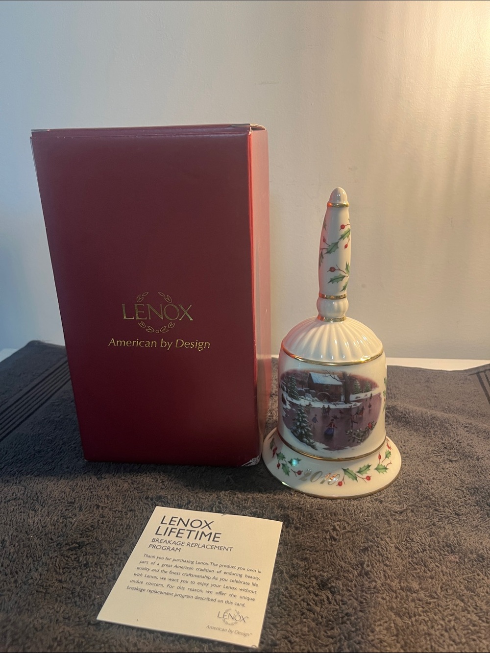 Lenox Porcelain Holiday Bell in Cream, Red, and Gold New in Box